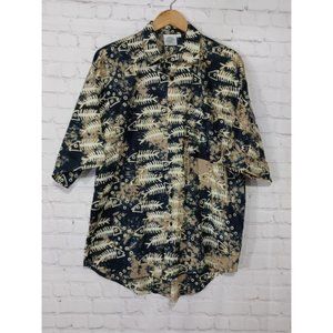 Original Club West Fish Bones Print Style Men's Button Up Hawaiian Style Shirt